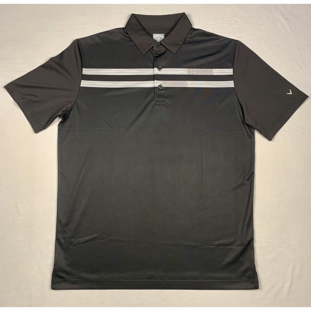 Callaway Opti-Dri Golf Polo Mens Medium Black Gray Striped‎ Short Sleeve M